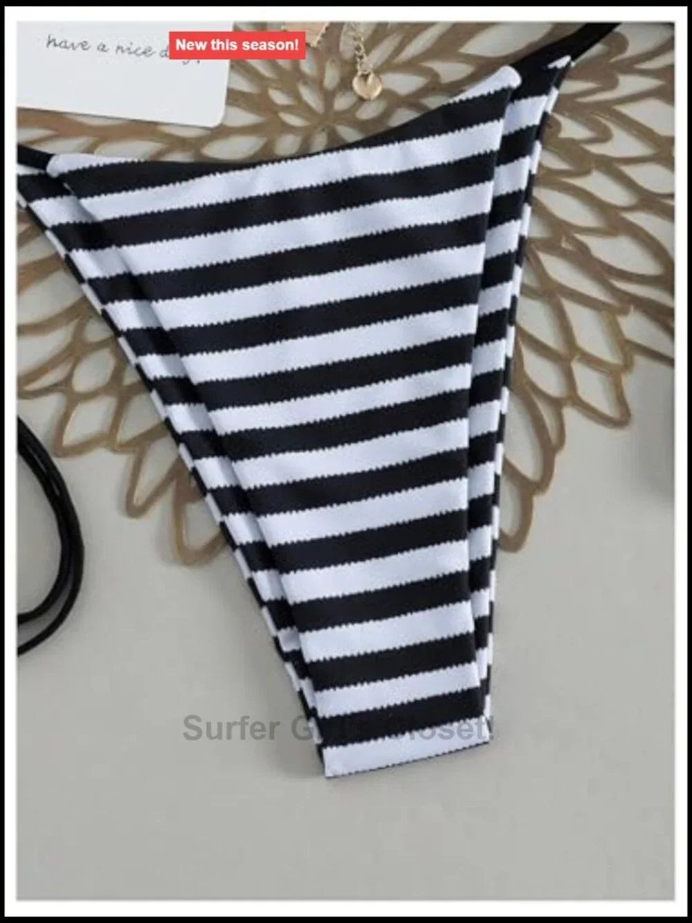 Striped Halter String Triangle Bikini Set Tie Side Bathing Suit